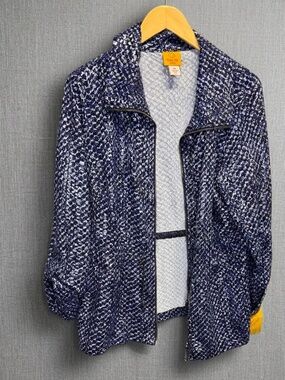 Ruby Rd. Woman Jacket 16W Blue Snakeskin Animal Print Shimmer Sequins Full Zip